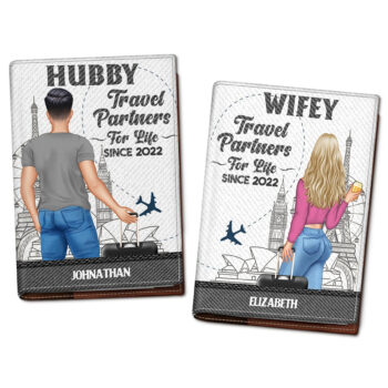 Customized Canvas Passport Cover for Couples | Hubby & Wifey Travel Cover with Name Print